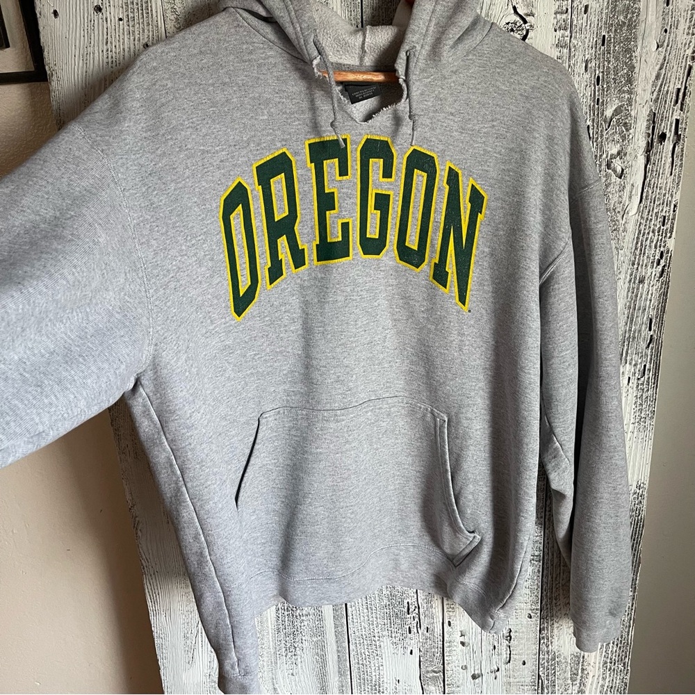 Vintage Pro Edge Oregon Ducks Grey Hoodie Sweatshirt Size Large - Picture 2 of 8
